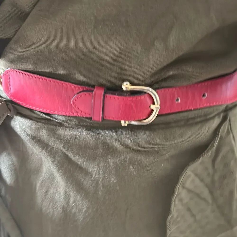 Celine Red Leather Belt Gold Horsebit Hardware Luxury Equestrian Chic Old Money